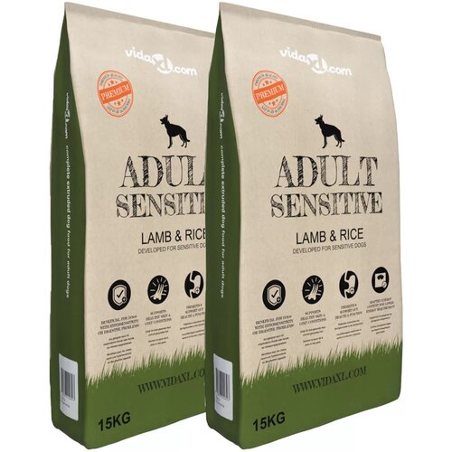 VidaXL Suha hrana za pse Adult Sensitive Lamb &amp;amp; Rice 2 kosa 30 kg Slike