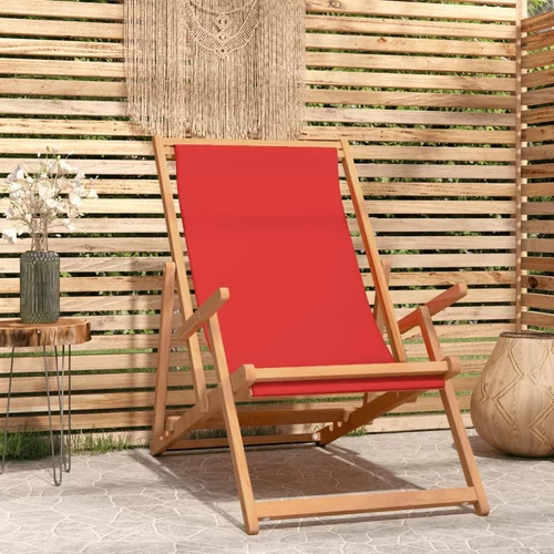 vidaXL Sklopiva stolica za plažu od masivne tikovine crvena