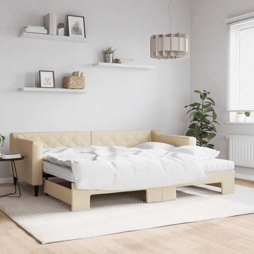  Dnevni krevet na razvlačenje s madracima krem 90x200 cm tkanina Cijene