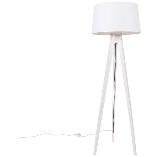 QAZQA Sodobna stojalo za talno svetilko bela s platnenim odtenkom bela 45 cm - Tripod Classic
