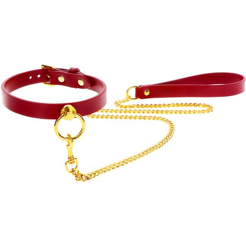 Taboom Bondage in Luxury O-Ring Collar and Chain Leash Red Slike