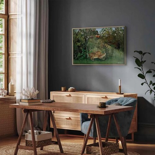  Slika - Henri Rousseau &amp;ndash; Le Lion ayant faim se jette sur l\&amp;#039;Antilope 90x60 U prirodnom drvenom okviru Slike