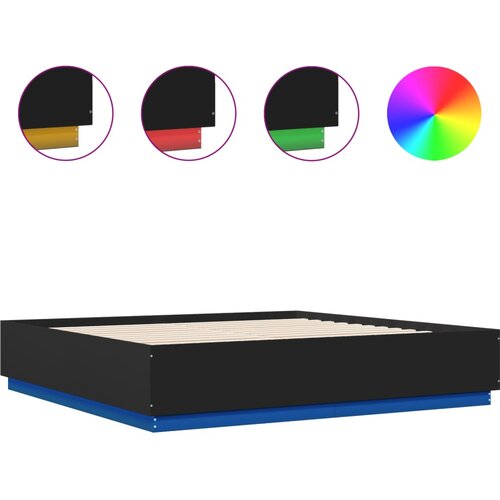 Maison Chic Posteljni okvir - Dvoposteljna postelja - Zakonska postelja z LED lučkami črn 200x200 cm inženirski les, (21695513) Slike