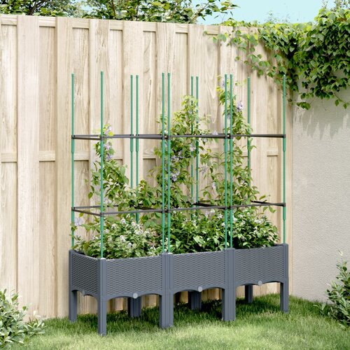 VidaXL Cvetlično korito z oporno mrežo sivo 120x40x142,5 cm PP Slike