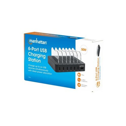 Manhattan 102254 5V/2.4V/50W/držač za telefon Crni USB punjač 6-port Slike