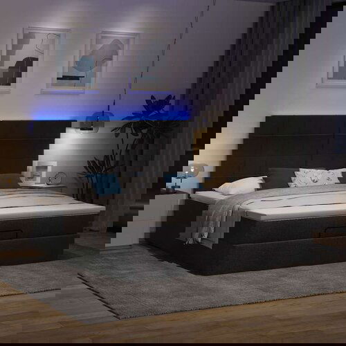 VidaXL Otomanski krevet s madracem i LED crni 180x200cm od tkanine Slike
