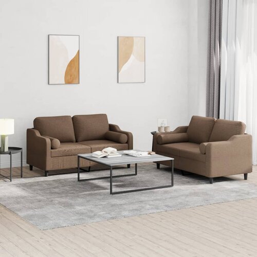  2-dijelni set sofa s jastucima smeđi od tkanine Cijene