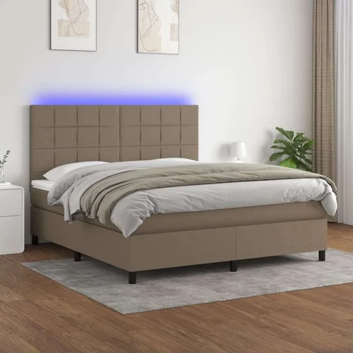  box spring s madracem LED smeđesivi 160x200 cm tkanina