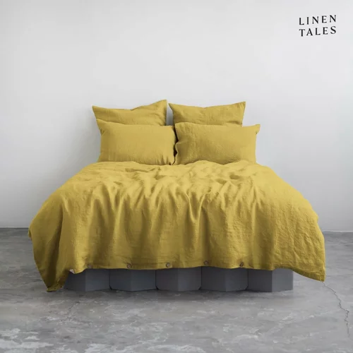 Linen Tales Rumena podaljšana lanena posteljnina za zakonsko posteljo 200x220 cm – Linen Tales
