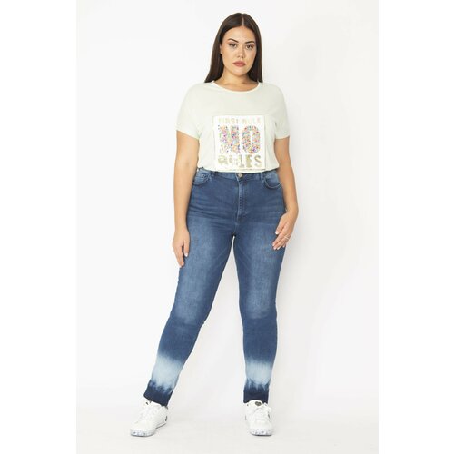 Şans Women's Large Size Navy Blue Washed Effect 5 Pocket Lycra Jeans Slike