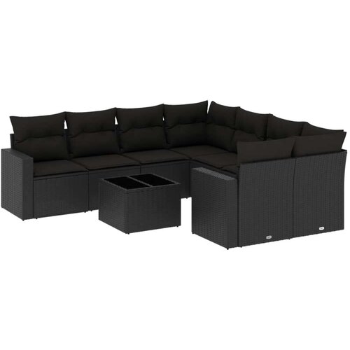 vidaXL 9-dijelni set vrtnih sofa s jastucima crni od poliratana Cene