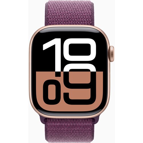 Apple Watch S10 Cellular 42mm Rose Gold aluminium case with Plum sport loop, (21681407) Slike
