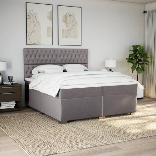 VidaXL Krevet s oprugama i madracem smeđesivi 200x200 cm od tkanine Slike