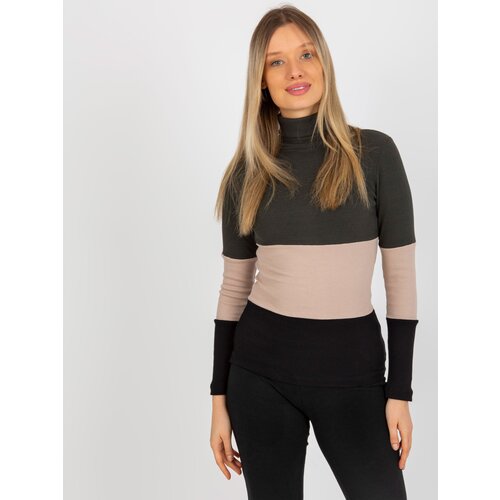 Fashion Hunters Khaki black ribbed blouse with turtleneck Slike