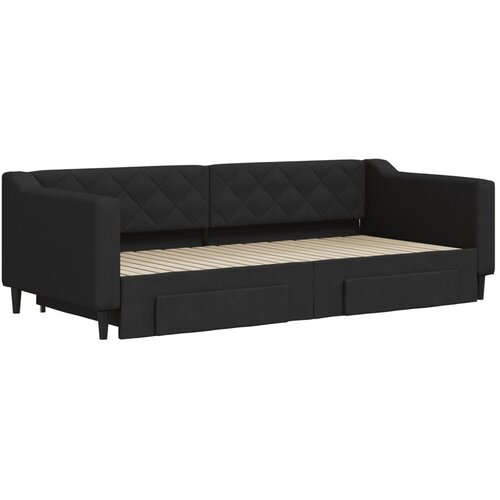  Dnevni krevet na razvlačenje s ladicama crni 90x200 cm tkanina Slike