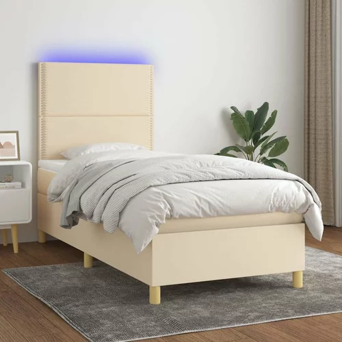 Box spring postelja z vzmetnico LED krem 80x200 cm blago, (20900282)