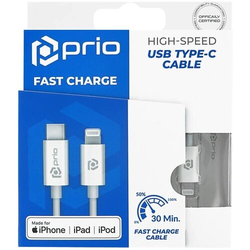 Prio Charge&Sync USB C v Lightning kabel, MFi certificiran, 1m, bel Cene