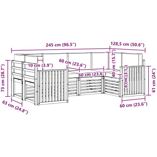  Set vanjskih sofa 6 kom. Bijela i svjetlosiva Poliester Smeđa 245 x 128,5 x 73 cm Slike