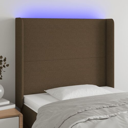 vidaXL LED posteljno vzglavje temno rjavo 83x16x118/128 cm blago Cene