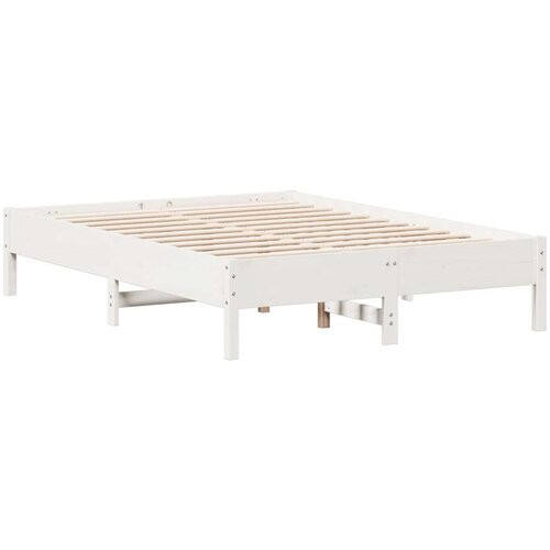 VidaXL Posteljni okvir bel 135x190 cm trdna borovina Slike