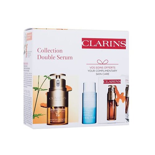 Clarins Double Serum Collection darovni set serum za područje oko očiju Double Serum Eye 20 ml +odstranjivač &amp;scaron;minke Instant Eye Make-Up Remover 30 ml + serum za lice Double Serum 7 x 0,9 ml za žene Slike