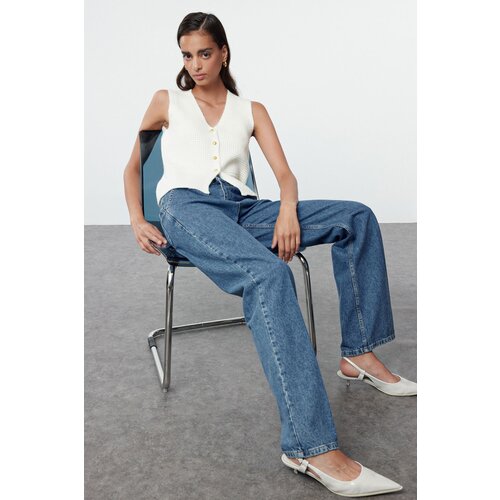 Trendyol Ecru Buttoned V-Neck Regular Vest Slike