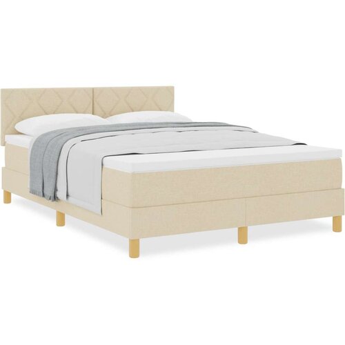 VidaXL Krevet s kutijom s madracem Krem 140x200 cm Tkanina Slike
