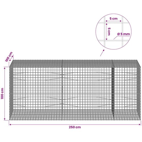 Gabion s 5 mm žicom i mrežom 5x5 cm 250x100x100 cm Slike