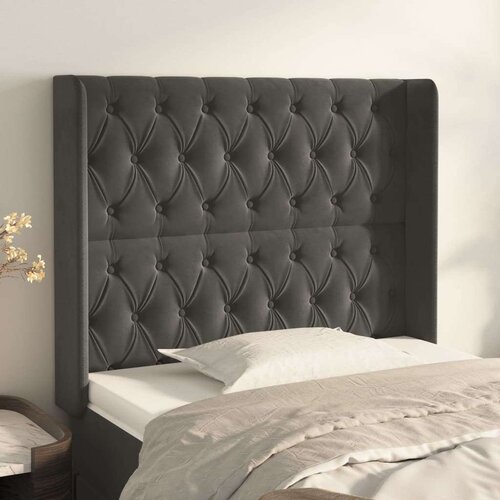  Vzglavje z u&amp;scaron;esi temno sivo 93x16x118/128 cm žamet, (20793121) Slike