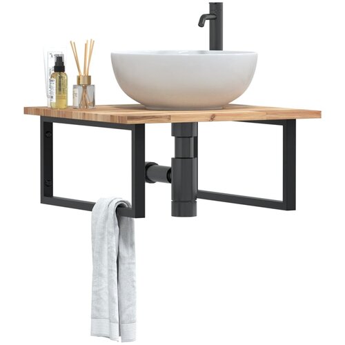 vidaXL Stenska polica za umivalnik jeklo in trden akacijev les Cene