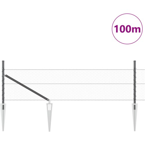 VidaXL Siva heksagonalna ograda 0.8x100 m čelik, Stupovi za ograde sa &amp;scaron;iljkom 13 kom &amp;Oslash;32 mm 100 cm pocinčanog čelika Slike
