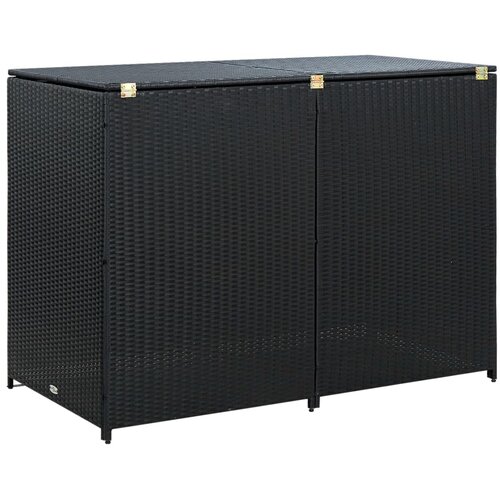 Poli Ukrasna Kutija od Poliratana za 2 Kante za Otpad Crna 148x80x111 cm Slike
