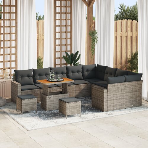 vidaXL 12-dijelni set vrtnih sofa s jastucima Siva Poli Ratan Akacija Cene
