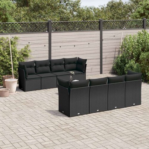 VidaXL 9-dijelni set vrtnih sofa s jastucima crni od poliratana Slike