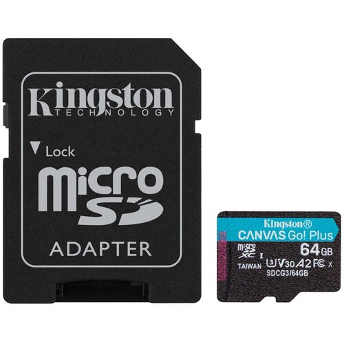 Kingston Spominska kartica Canvas GO Plus SDXC Class 10 UHS-I U3, 64 GB + adapter Slike