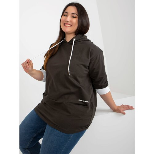 Fashion Hunters Cotton khaki sweatshirt larger size with 3/4 sleeves Slike