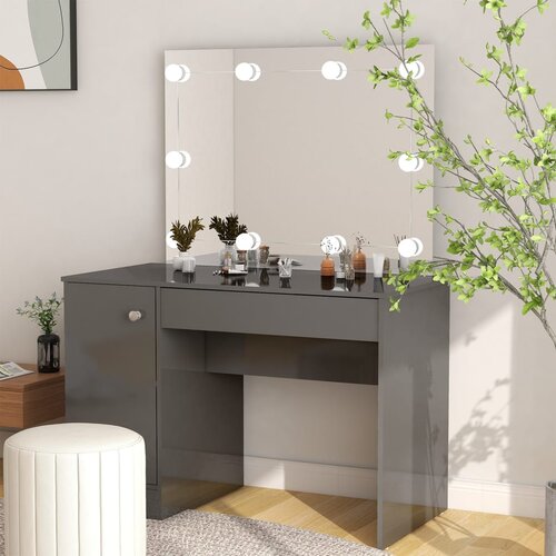 vidaXL Toaletna mizica z LED lučkami 110x55x145 cm MDF sijoče siva Cene