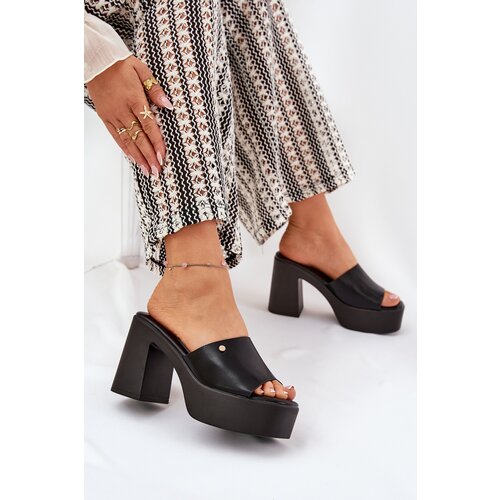 Boto Women's Eco Leather Slide Sandals With Heel And Platform Black Tamirella Cene