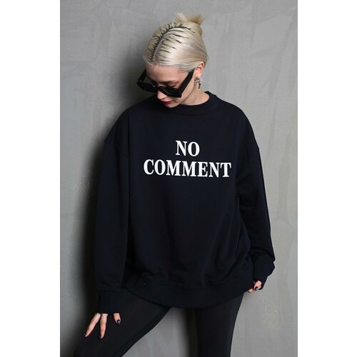 Madmext Women's Black Crew Neck Printed Oversized Sweatshirt Slike