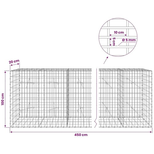  Gabion s žicom debljine 5 mm i mrežom 5x10 cm 450x20x100 cm - 20 cm 100 cm 450 cm Slike