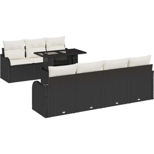  Set od 8 komada vrtnog kauča s jastučićima crnog poli ratana 2-sjedni vrtni kauč s jastučićima crnog poli ratana Cene