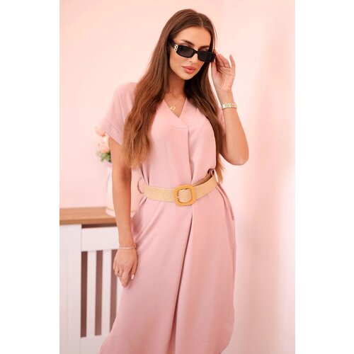 Kesi Włoski Dress with a decorative belt dark powdered pink Cene