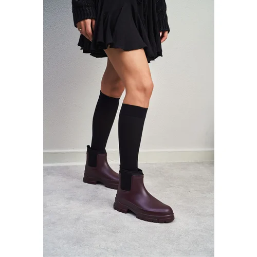 NİŞANTAŞI SHOES Lera Claret Red Matte Waterproof Warm Lined Flat Sole Women's Zara Boots