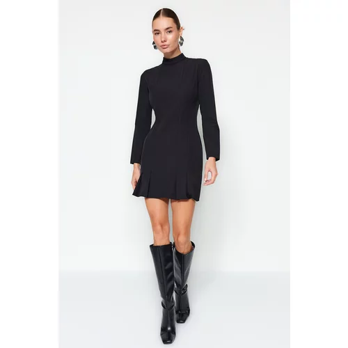 Trendyol Black Pleated Woven Stand Up Dress