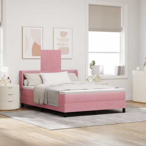 Box Spring Krevet s Madracem Ružičasti 140x190 cm Baršun Cijene