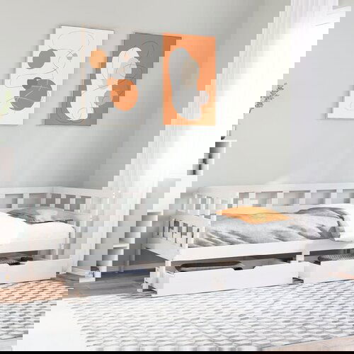 VidaXL Dnevna postelja s predali bela 90x200 cm trdna borovina Slike