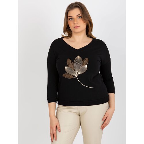 Fashion Hunters Women's blouse plus size with print and application - black Cene