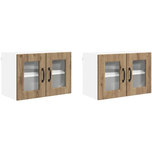  Zidni stakleni ormarić 2 pcs Umjetnički hrast 60 x 31 x 40 cm Slike