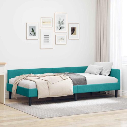  Kutni okvir kreveta s uzglavljem Tirkizna 90 cm x 190 cm Baršun Cene