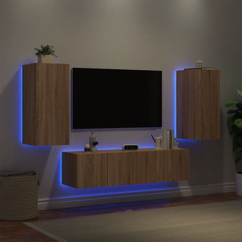  The Living Store Komplet TV omaric LED 4-delni sonoma hrast inženirski les - Stenska TV Enota, (21555871) Slike